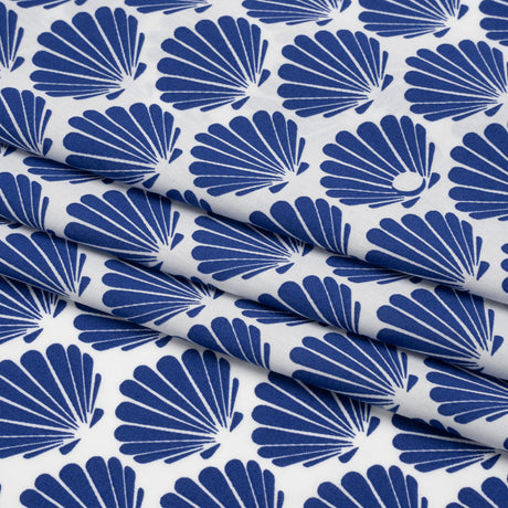 Cotton and Rayon Shirting - Blue and White Seashells