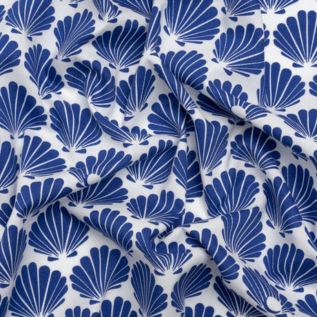 Cotton and Rayon Shirting - Blue and White Seashells