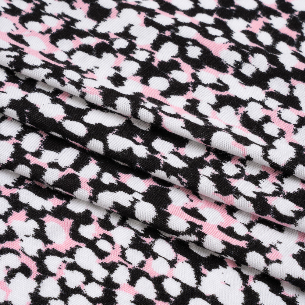 Stretch Rayon Jersey - Black, Pink and White Abstract Spots