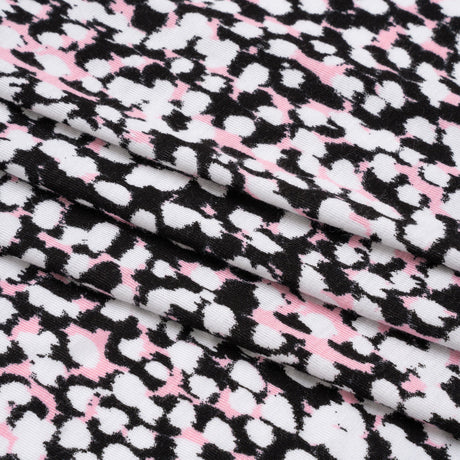 Stretch Rayon Jersey - Black, Pink and White Abstract Spots