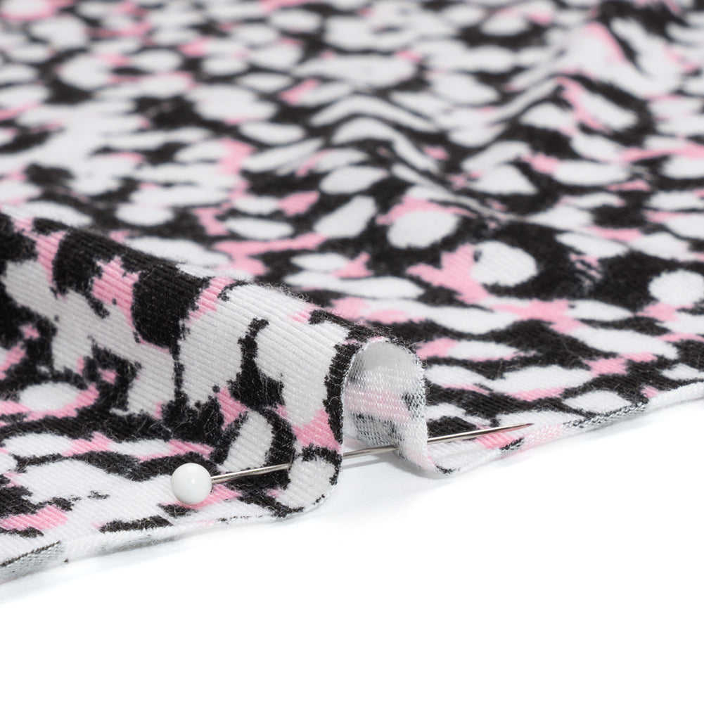 Stretch Rayon Jersey - Black, Pink and White Abstract Spots