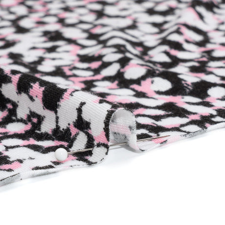 Stretch Rayon Jersey - Black, Pink and White Abstract Spots