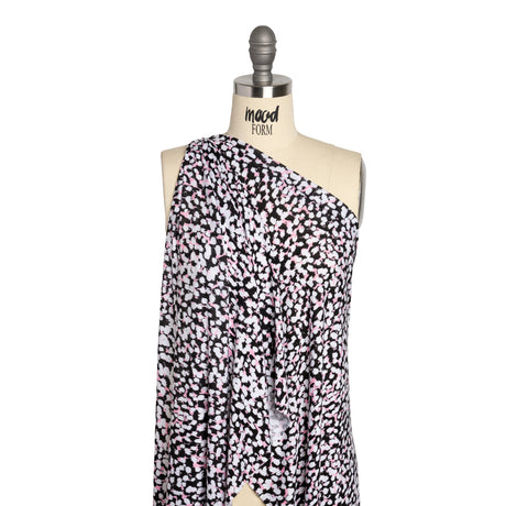 Stretch Rayon Jersey - Black, Pink and White Abstract Spots