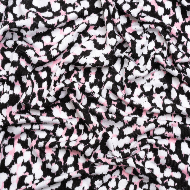Stretch Rayon Jersey - Black, Pink and White Abstract Spots