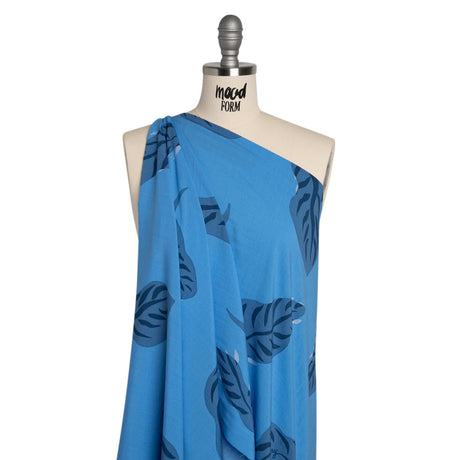 Rayon Batiste - Sky Blue Palm Leaves