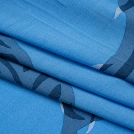 Rayon Batiste - Sky Blue Palm Leaves