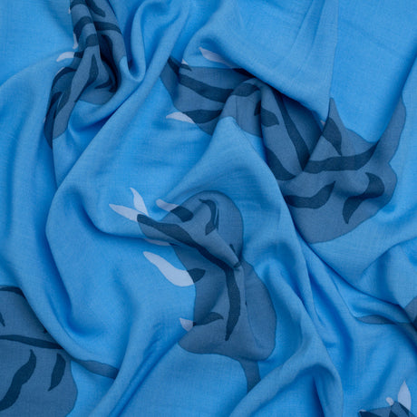 Rayon Batiste - Sky Blue Palm Leaves