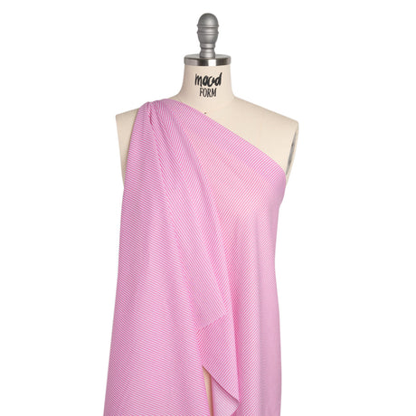 Cotton and Rayon Shirting - Rosebloom Pink and White Candy Stripes