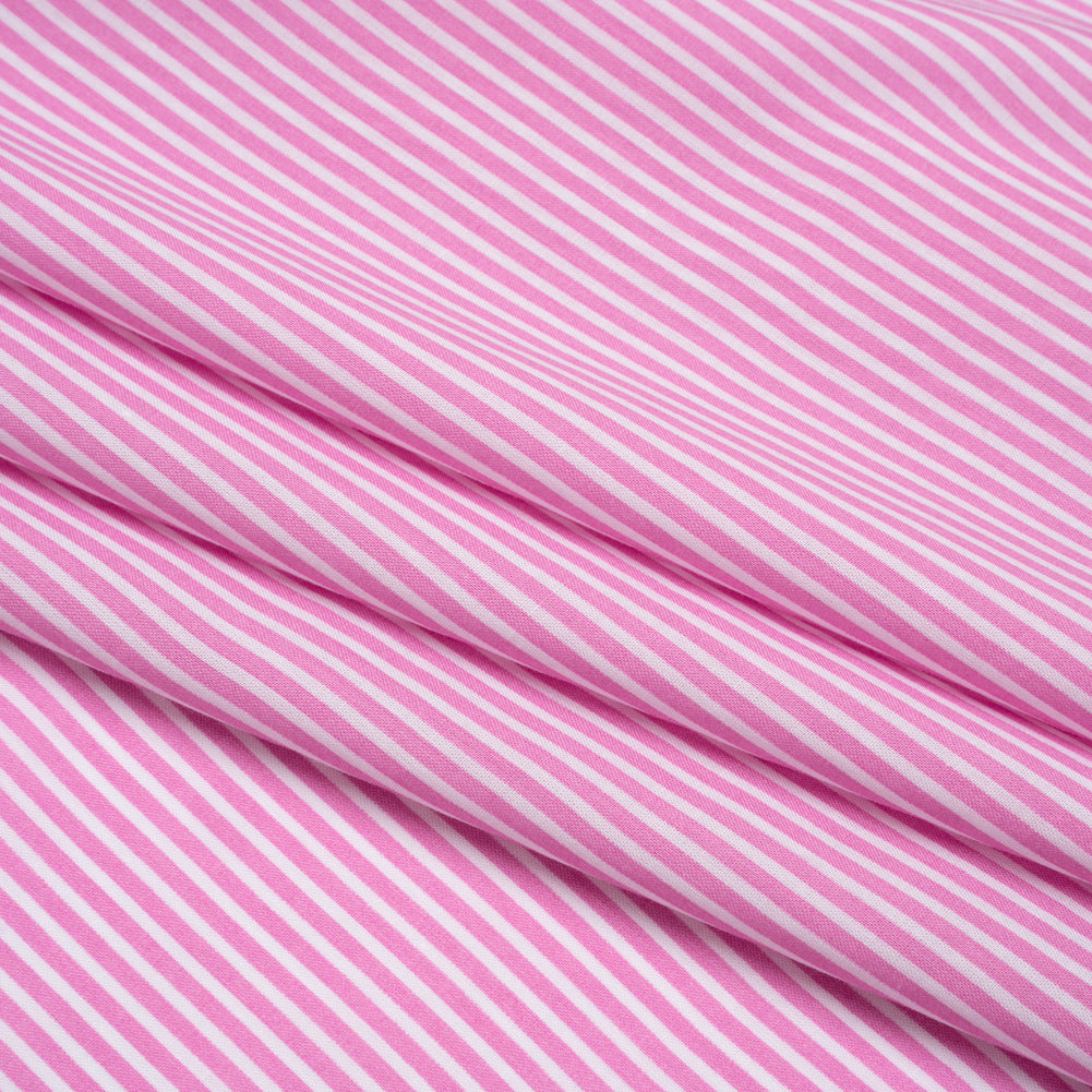 Cotton and Rayon Shirting - Rosebloom Pink and White Candy Stripes