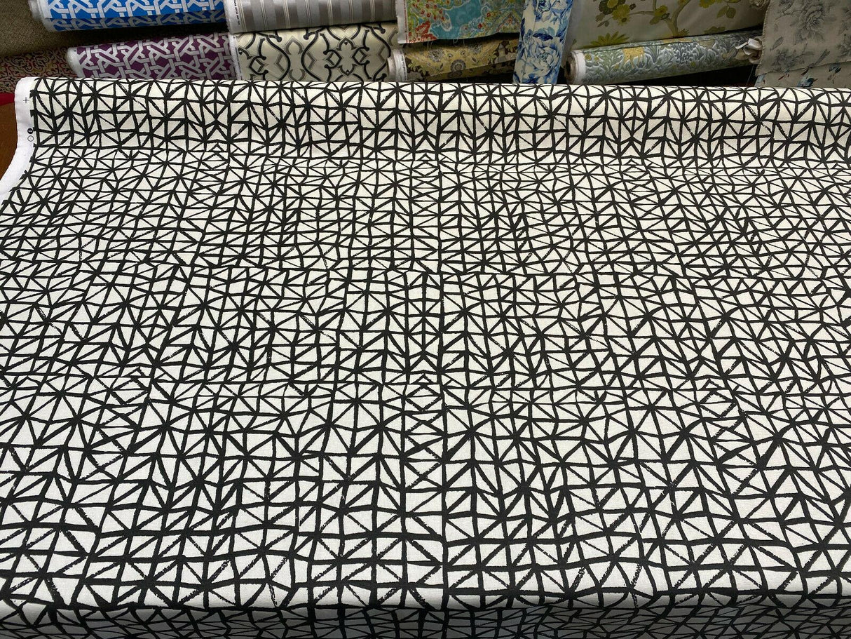 Waverly Genevieve Gorder Lattice Lace Inked Black Cotton Duck Fabric - Black/Charcoal And Beige, 54" Width (1 Yard)