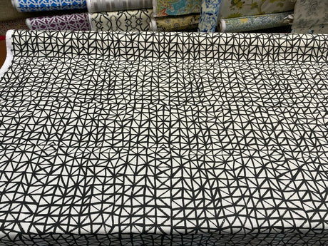 Waverly Genevieve Gorder Lattice Lace Inked Black Cotton Duck Fabric - Black/Charcoal And Beige, 54" Width (1 Yard)