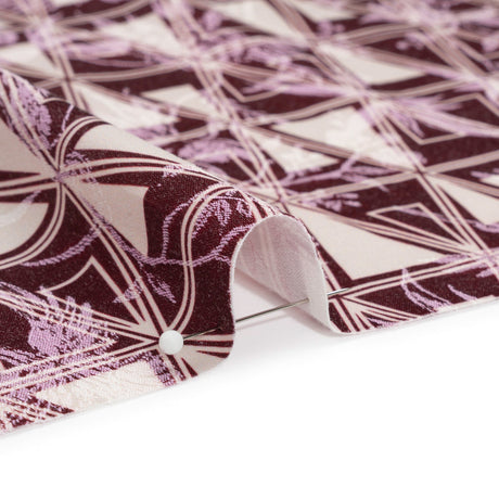 Stretch Flowers and Cranes Jacquard Print - Burgundy and White Triangles - Mood Exclusive Take Flight