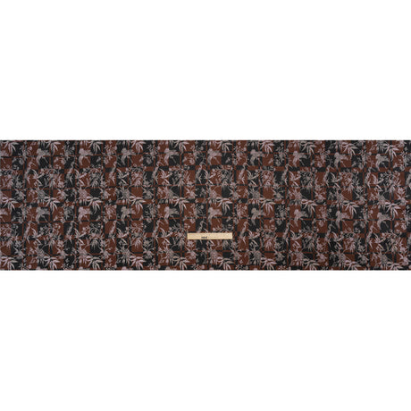 Stretch Flowers and Cranes Jacquard Print - Brown and Black Plaid - Mood Exclusive Long Live
