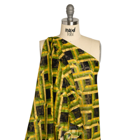 Geometric Burnout Polyester Woven Print - Green, Yellow and Black Geometric - Mood Exclusive Bananquit Babble