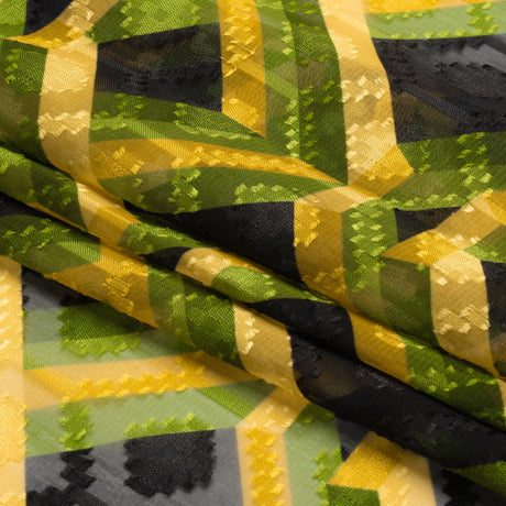 Geometric Burnout Polyester Woven Print - Green, Yellow and Black Geometric - Mood Exclusive Bananquit Babble