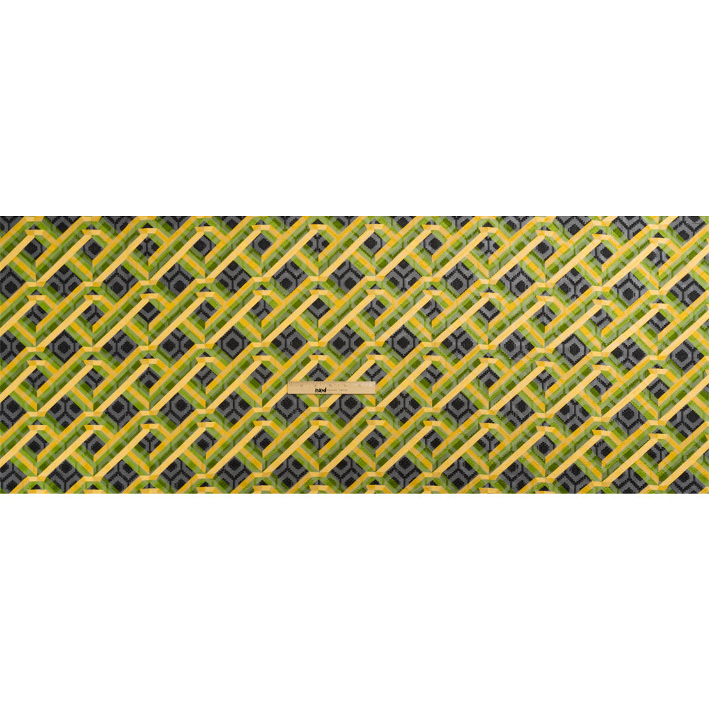 Geometric Burnout Polyester Woven Print - Green, Yellow and Black Geometric - Mood Exclusive Bananquit Babble