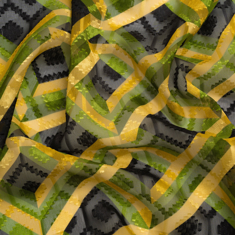 Geometric Burnout Polyester Woven Print - Green, Yellow and Black Geometric - Mood Exclusive Bananquit Babble