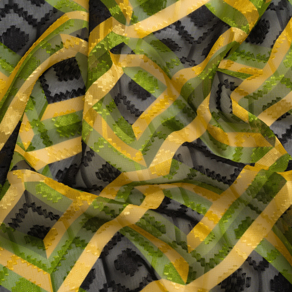 Geometric Burnout Polyester Woven Print - Green, Yellow and Black Geometric - Mood Exclusive Bananquit Babble