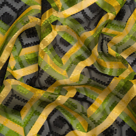 Geometric Burnout Polyester Woven Print - Green, Yellow and Black Geometric - Mood Exclusive Bananquit Babble