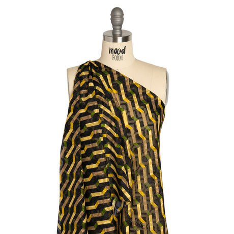 Geometric Burnout Polyester Woven Print - Yellow Zig Zags - Mood Exclusive Wicked Will Island