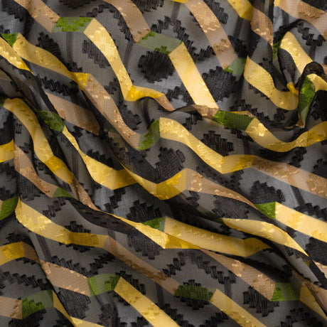 Geometric Burnout Polyester Woven Print - Yellow Zig Zags - Mood Exclusive Wicked Will Island