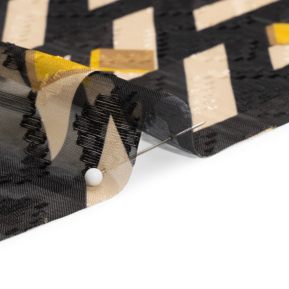 Geometric Burnout Polyester Woven Print - Black and Yellow Geometric - Mood Exclusive Treasures Untold