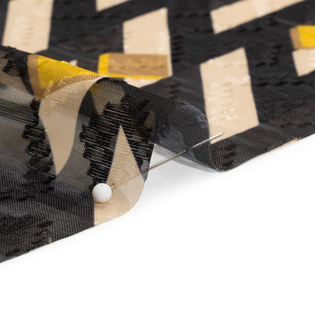 Geometric Burnout Polyester Woven Print - Black and Yellow Geometric - Mood Exclusive Treasures Untold