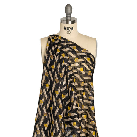 Geometric Burnout Polyester Woven Print - Black and Yellow Geometric - Mood Exclusive Treasures Untold