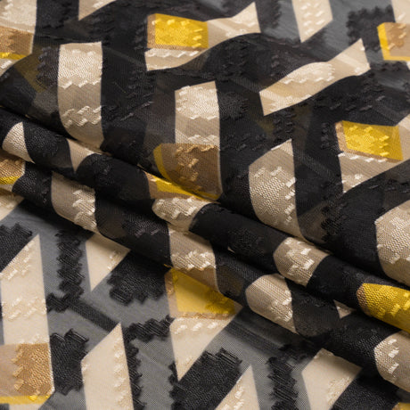 Geometric Burnout Polyester Woven Print - Black and Yellow Geometric - Mood Exclusive Treasures Untold