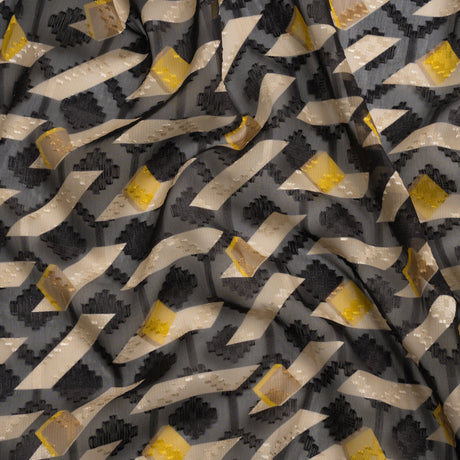 Geometric Burnout Polyester Woven Print - Black and Yellow Geometric - Mood Exclusive Treasures Untold