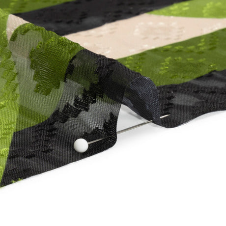 Geometric Burnout Polyester Woven Print - Green Hexagon Stripes - Mood Exclusive Archers Cay