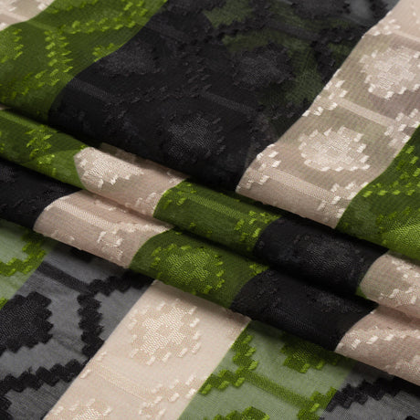 Geometric Burnout Polyester Woven Print - Green Hexagon Stripes - Mood Exclusive Archers Cay