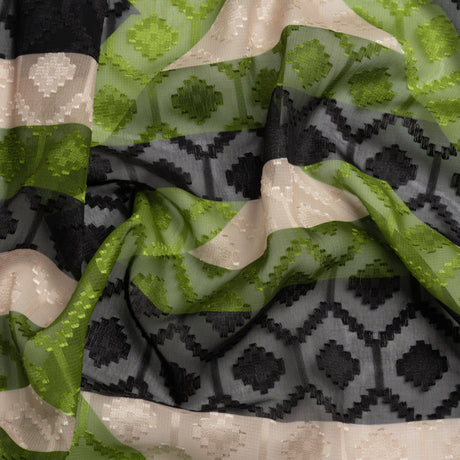Geometric Burnout Polyester Woven Print - Green Hexagon Stripes - Mood Exclusive Archers Cay