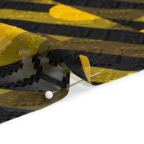 Geometric Burnout Polyester Woven Print - Olive Half Circles and Stripes - Mood Exclusive Sunrise Kingdom
