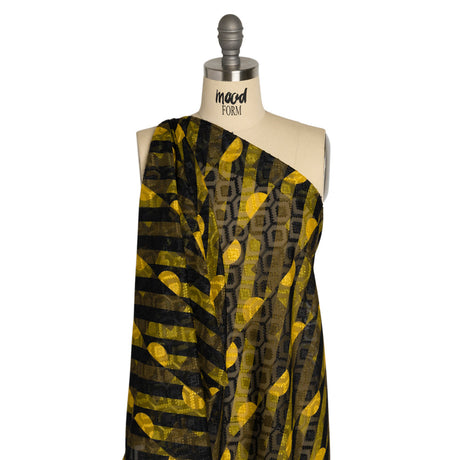 Geometric Burnout Polyester Woven Print - Olive Half Circles and Stripes - Mood Exclusive Sunrise Kingdom