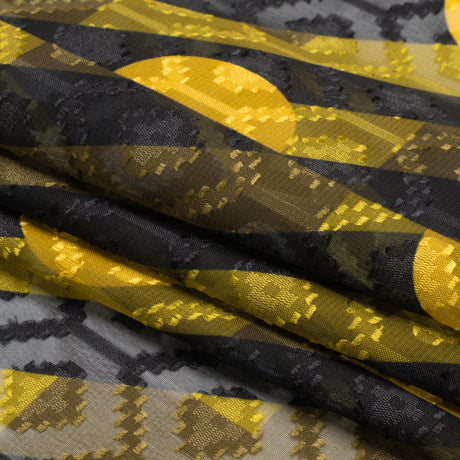 Geometric Burnout Polyester Woven Print - Olive Half Circles and Stripes - Mood Exclusive Sunrise Kingdom