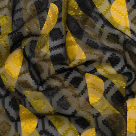 Geometric Burnout Polyester Woven Print - Olive Half Circles and Stripes - Mood Exclusive Sunrise Kingdom