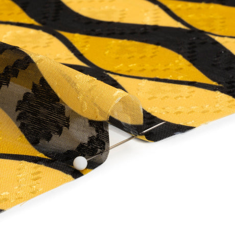 Geometric Burnout Polyester Woven Print - Saffron Yellow Waves - Mood Exclusive Mayfield Falls