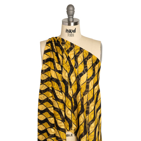 Geometric Burnout Polyester Woven Print - Saffron Yellow Waves - Mood Exclusive Mayfield Falls
