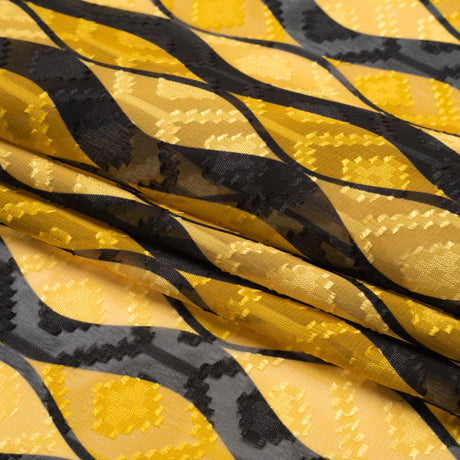 Geometric Burnout Polyester Woven Print - Saffron Yellow Waves - Mood Exclusive Mayfield Falls