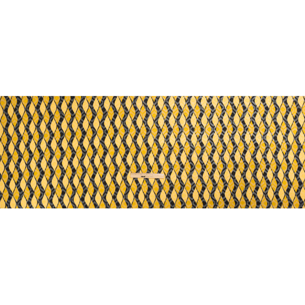 Geometric Burnout Polyester Woven Print - Saffron Yellow Waves - Mood Exclusive Mayfield Falls