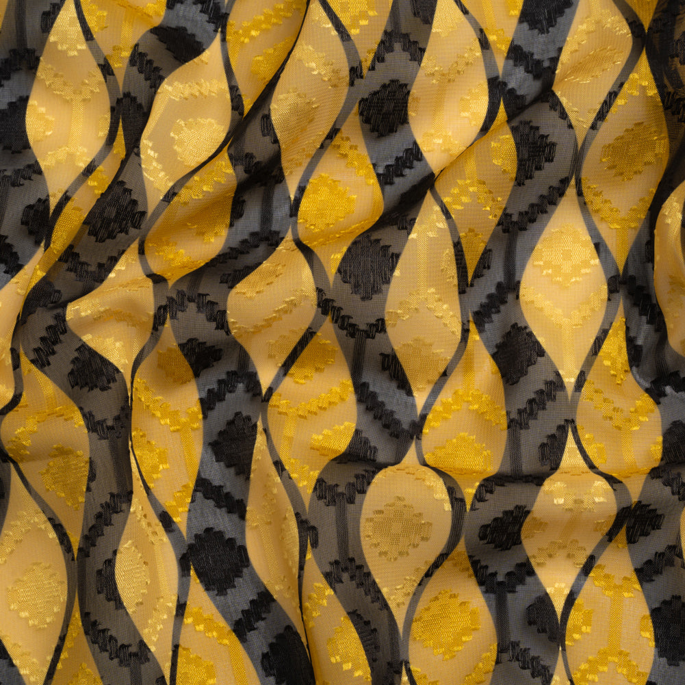 Geometric Burnout Polyester Woven Print - Saffron Yellow Waves - Mood Exclusive Mayfield Falls