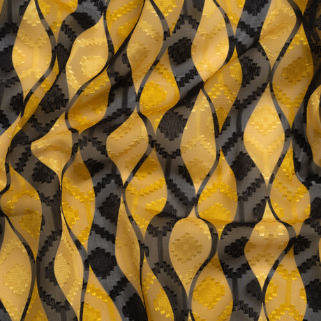Geometric Burnout Polyester Woven Print - Saffron Yellow Waves - Mood Exclusive Mayfield Falls