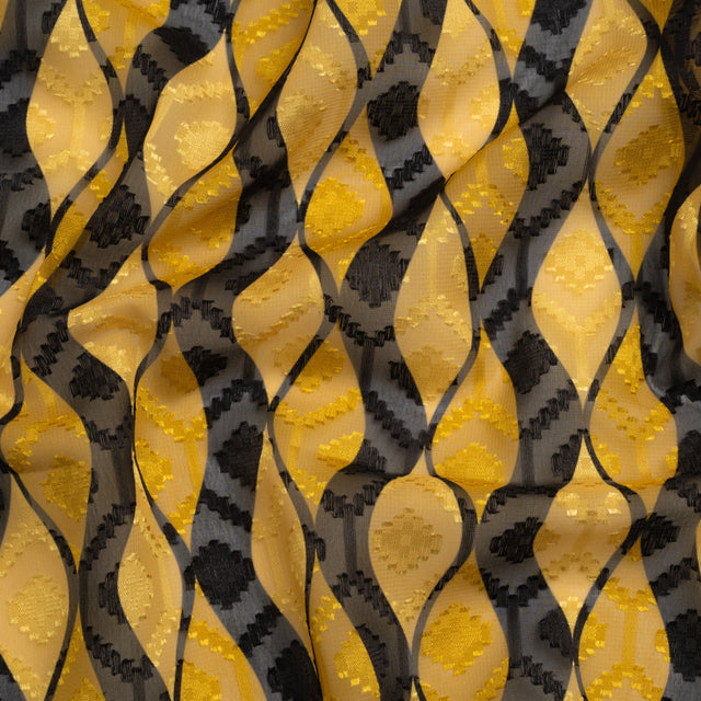 Geometric Burnout Polyester Woven Print - Saffron Yellow Waves - Mood Exclusive Mayfield Falls