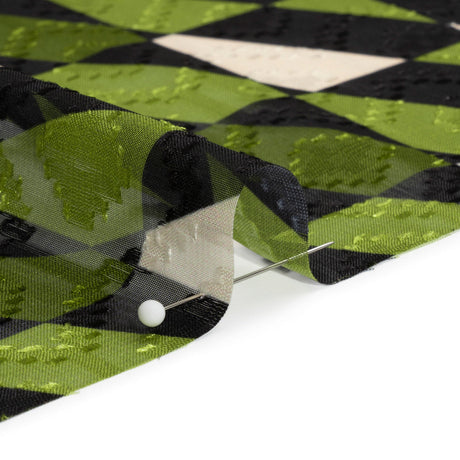Geometric Burnout Polyester Woven Print - Green Divided Squares - Mood Exclusive Healthshire Hills