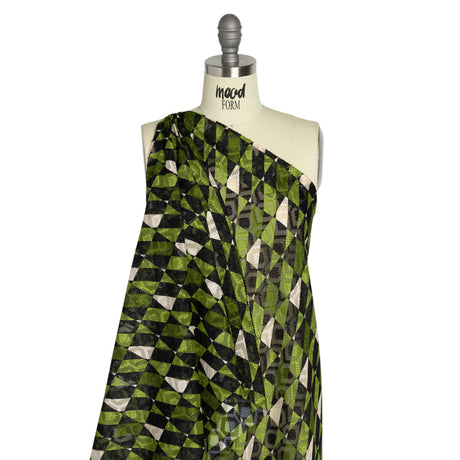 Geometric Burnout Polyester Woven Print - Green Divided Squares - Mood Exclusive Healthshire Hills