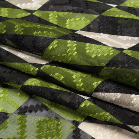 Geometric Burnout Polyester Woven Print - Green Divided Squares - Mood Exclusive Healthshire Hills
