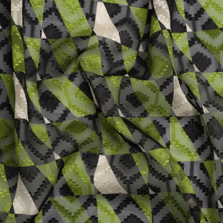Geometric Burnout Polyester Woven Print - Green Divided Squares - Mood Exclusive Healthshire Hills