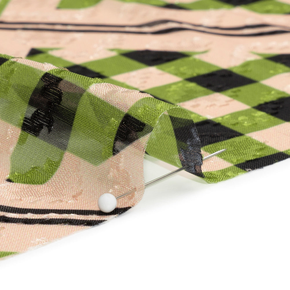 Geometric Burnout Polyester Woven Print - Leaf Green Gingham Plaid - Mood Exclusive Al Fresco Feast
