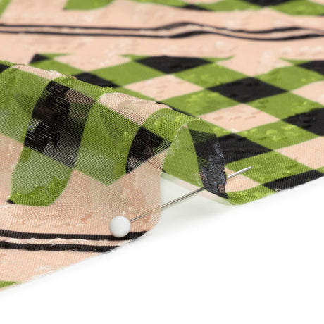 Geometric Burnout Polyester Woven Print - Leaf Green Gingham Plaid - Mood Exclusive Al Fresco Feast